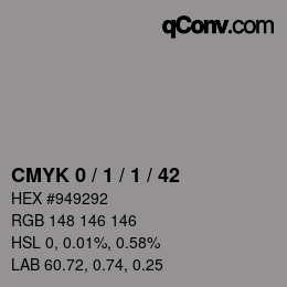 カラーコード: CMYK 0 / 1 / 1 / 42 | qconv.com