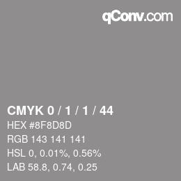 カラーコード: CMYK 0 / 1 / 1 / 44 | qconv.com