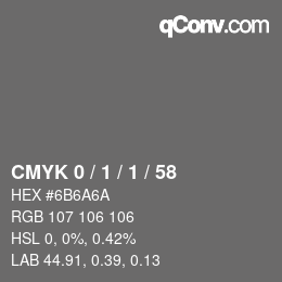 Color code: CMYK 0 / 1 / 1 / 58 | qconv.com