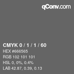 Farbcode: CMYK 0 / 1 / 1 / 60 | qconv.com