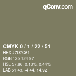 カラーコード: CMYK 0 / 1 / 22 / 51 | qconv.com