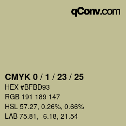 カラーコード: CMYK 0 / 1 / 23 / 25 | qconv.com