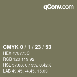 Código de color: CMYK 0 / 1 / 23 / 53 | qconv.com