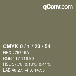 カラーコード: CMYK 0 / 1 / 23 / 54 | qconv.com