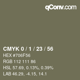 カラーコード: CMYK 0 / 1 / 23 / 56 | qconv.com