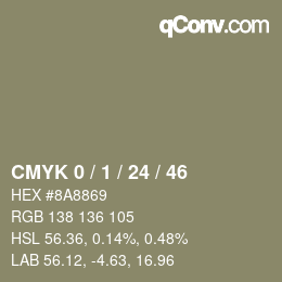 カラーコード: CMYK 0 / 1 / 24 / 46 | qconv.com