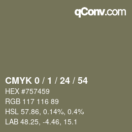 カラーコード: CMYK 0 / 1 / 24 / 54 | qconv.com