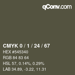 カラーコード: CMYK 0 / 1 / 24 / 67 | qconv.com