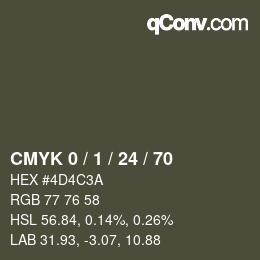 カラーコード: CMYK 0 / 1 / 24 / 70 | qconv.com