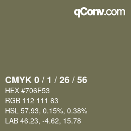 カラーコード: CMYK 0 / 1 / 26 / 56 | qconv.com