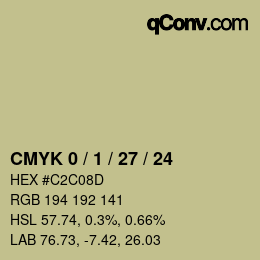 カラーコード: CMYK 0 / 1 / 27 / 24 | qconv.com