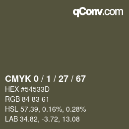 カラーコード: CMYK 0 / 1 / 27 / 67 | qconv.com