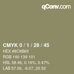 Farbcode: CMYK 0 / 1 / 28 / 45 | qconv.com