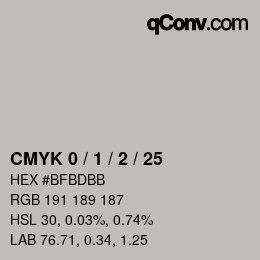 カラーコード: CMYK 0 / 1 / 2 / 25 | qconv.com