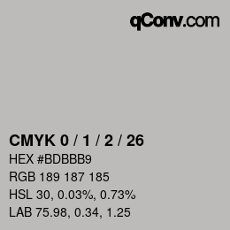 カラーコード: CMYK 0 / 1 / 2 / 26 | qconv.com