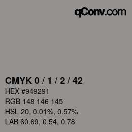 Farbcode: CMYK 0 / 1 / 2 / 42 | qconv.com