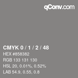 カラーコード: CMYK 0 / 1 / 2 / 48 | qconv.com