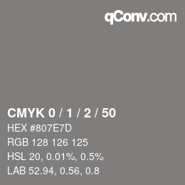 颜色代码: CMYK 0 / 1 / 2 / 50 | qconv.com