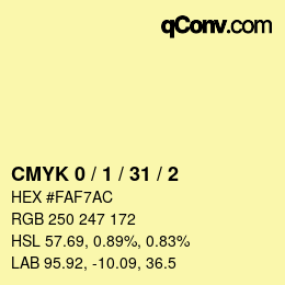 カラーコード: CMYK 0 / 1 / 31 / 2 | qconv.com