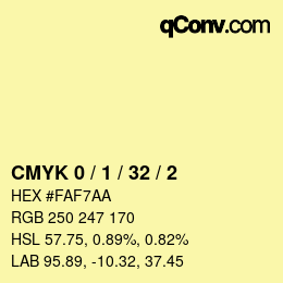 Farbcode: CMYK 0 / 1 / 32 / 2 | qconv.com