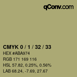 カラーコード: CMYK 0 / 1 / 32 / 33 | qconv.com