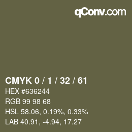 カラーコード: CMYK 0 / 1 / 32 / 61 | qconv.com