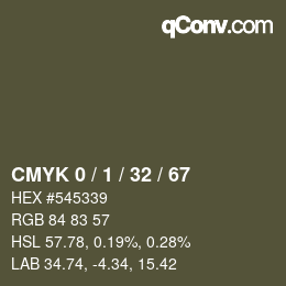 カラーコード: CMYK 0 / 1 / 32 / 67 | qconv.com