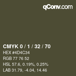 カラーコード: CMYK 0 / 1 / 32 / 70 | qconv.com