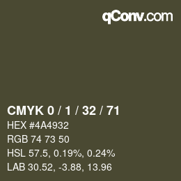 カラーコード: CMYK 0 / 1 / 32 / 71 | qconv.com