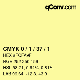 カラーコード: CMYK 0 / 1 / 37 / 1 | qconv.com