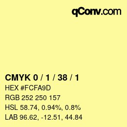 カラーコード: CMYK 0 / 1 / 38 / 1 | qconv.com
