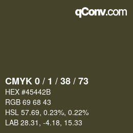 カラーコード: CMYK 0 / 1 / 38 / 73 | qconv.com