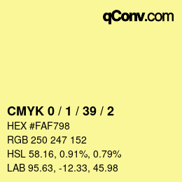 カラーコード: CMYK 0 / 1 / 39 / 2 | qconv.com