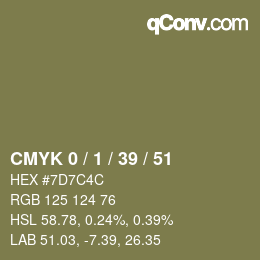 Farbcode: CMYK 0 / 1 / 39 / 51 | qconv.com
