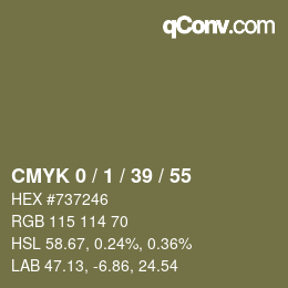 Farbcode: CMYK 0 / 1 / 39 / 55 | qconv.com