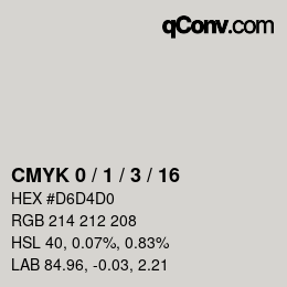 Código de color: CMYK 0 / 1 / 3 / 16 | qconv.com