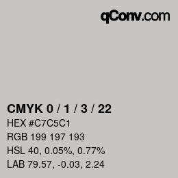 カラーコード: CMYK 0 / 1 / 3 / 22 | qconv.com