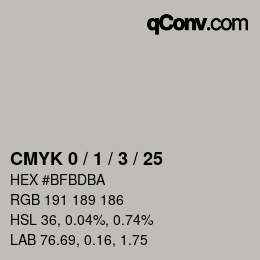 カラーコード: CMYK 0 / 1 / 3 / 25 | qconv.com