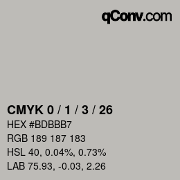 カラーコード: CMYK 0 / 1 / 3 / 26 | qconv.com
