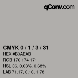 カラーコード: CMYK 0 / 1 / 3 / 31 | qconv.com