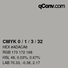 カラーコード: CMYK 0 / 1 / 3 / 32 | qconv.com