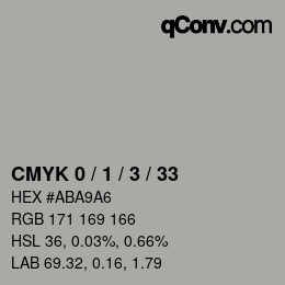 カラーコード: CMYK 0 / 1 / 3 / 33 | qconv.com