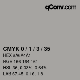 カラーコード: CMYK 0 / 1 / 3 / 35 | qconv.com