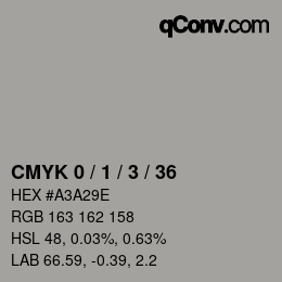 カラーコード: CMYK 0 / 1 / 3 / 36 | qconv.com