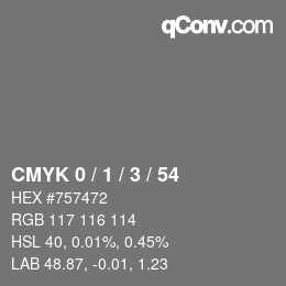 カラーコード: CMYK 0 / 1 / 3 / 54 | qconv.com