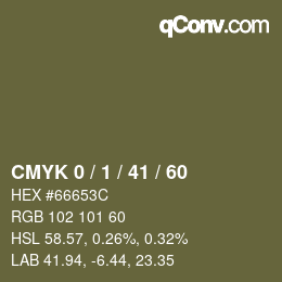 カラーコード: CMYK 0 / 1 / 41 / 60 | qconv.com
