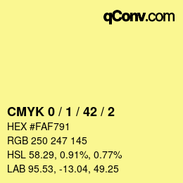 カラーコード: CMYK 0 / 1 / 42 / 2 | qconv.com