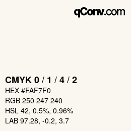 カラーコード: CMYK 0 / 1 / 4 / 2 | qconv.com