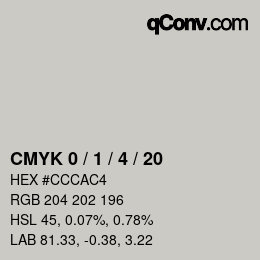 颜色代码: CMYK 0 / 1 / 4 / 20 | qconv.com