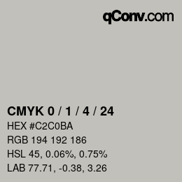 カラーコード: CMYK 0 / 1 / 4 / 24 | qconv.com